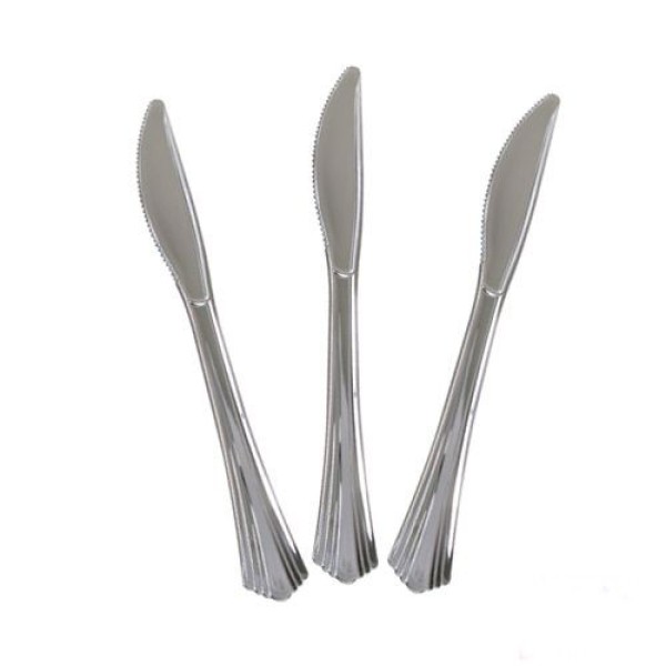 Gerçek Metal Görünümlü Silver Plastik Bıçak 18 Adet