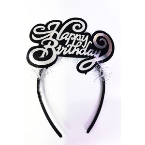Gümüş Renk Happy Birthday İtalik Yazılı Doğum Günü Parti Tacı