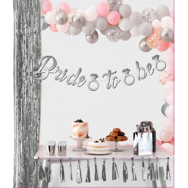 Gümüş Renk İtalik Yazı Bekarlığa Veda Partisi Tektaşlı Bride To Be Banner Flama Süs
