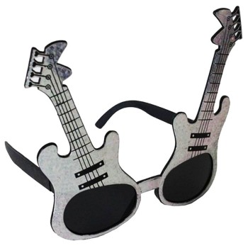 Gümüş Renk Rockn Roll Gitar Şekilli Parti Gözlüğü 15X15 Cm