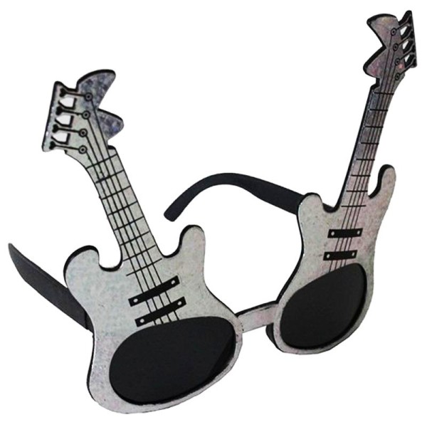 Gümüş Renk Rockn Roll Gitar Şekilli Parti Gözlüğü 15X15 Cm