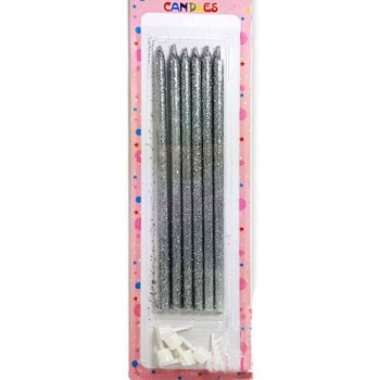 Gümüş Simli Pasta Mumu 6 Adet 16 Cm