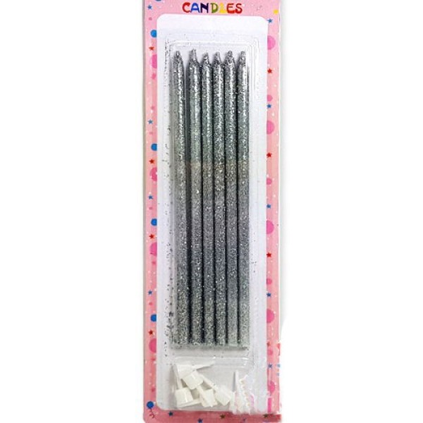 Gümüş Simli Pasta Mumu 6 Adet 16 Cm