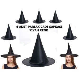 Halloween Siyah Renk Parlak Dralon Cadı Şapkası Yetişkin ve Çocuk..
