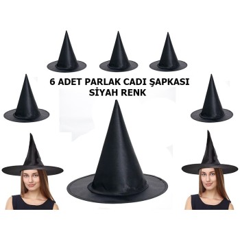 Halloween Siyah Renk Parlak Dralon Cadı Şapkası Yetişkin ve Çocuk..