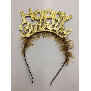 Happy Birthday İtalik Yazılı Altın Renk Metal Doğum Günü Tacı