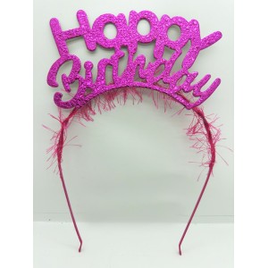 Happy Birthday İtalik Yazılı Fuşya Renk Metal Doğum Günü Tacı