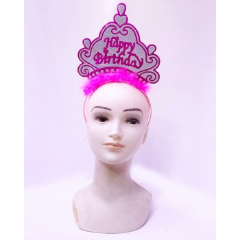 Happy Birthday Neon Pembe Renk Doğum Günü Tacı 24X15 Cm