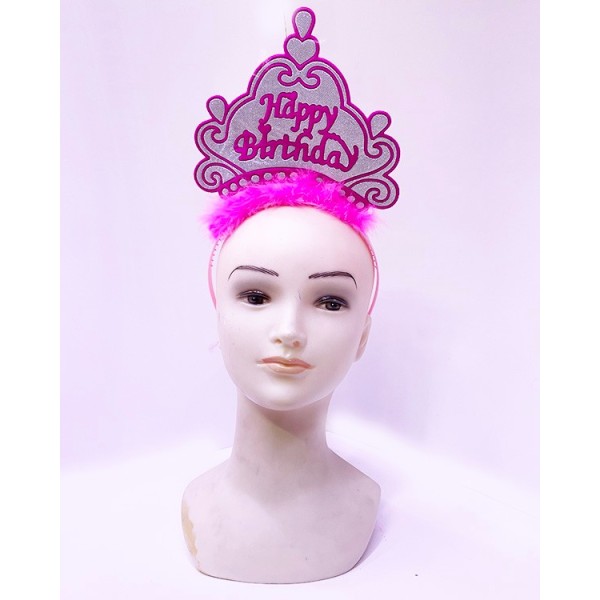 Happy Birthday Neon Pembe Renk Doğum Günü Tacı 24X15 Cm