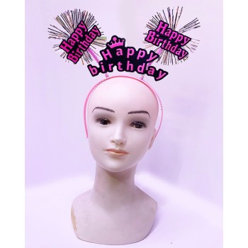 Happy Birthday Püsküllü Neon Pembe Renk Doğum Günü Tacı 22X19 Cm