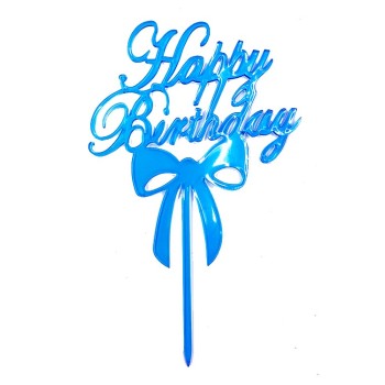 Happy Birthday Yazılı Mavi Renk Pasta Süslemesi Kek Çubuğu 13 Cm