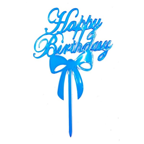 Happy Birthday Yazılı Mavi Renk Pasta Süslemesi Kek Çubuğu 13 Cm