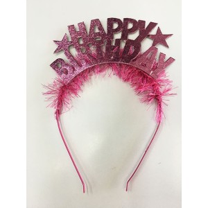 Happy Birthday Yazılı Metalize Pembe Renk Parti Tacı