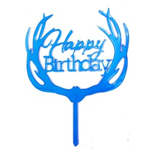Happy Birthday Yazılı Pasta Süslemesi Kek Çubuğu Mavi Renk 13 Cm
