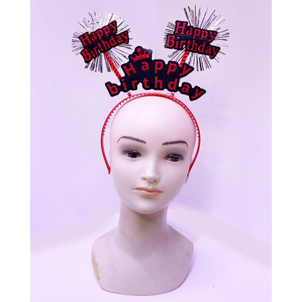 Happy Birthday Yazılı Püsküllü Neon Kırmızı Renk Doğum Günü Tacı 22X19 Cm