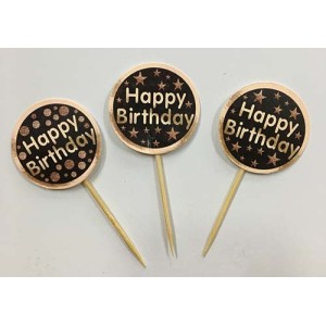 Happy Birthday Yazılı Yıldız Desenli Parti Kürdan Süsü 20 Adet
