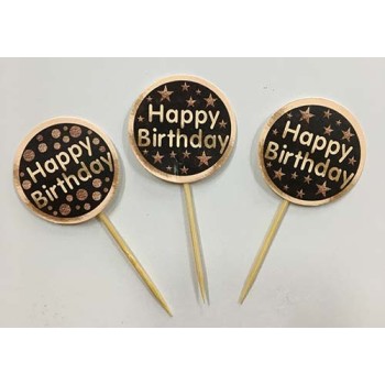 Happy Birthday Yazılı Yıldız Desenli Parti Kürdan Süsü 20 Adet