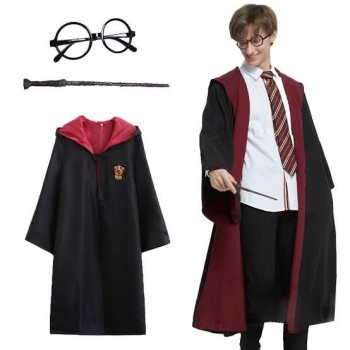 Harry Potter Gryffindor Kapişonlu Çocuk Kostüm + Asa + Gözlük Set..