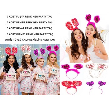 Hen Party Yazılı Taç - After Party Taçları Rengarenk 12 Adet