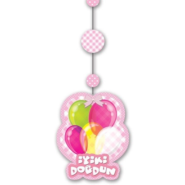 İyiki Doğdun Yazılı Asmalı İp Süs Pembe Renk 3 Lü Set 12X45 Cm