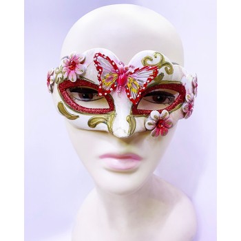 Kelebek İşlemeli Masquerade Venedik Maskesi Kırmızı Renk 7X16 Cm