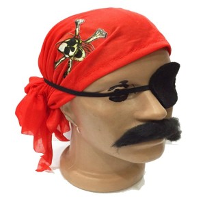 Kırmızı Korsan Bandana + Korsan Göz Bandı + Korsan Kırçıllı Bıyık..