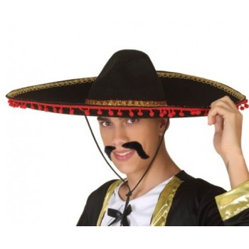 Kırmızı Ponponlu Altın Şeritli Mariachi Jalisco Meksika Şapka Yet..