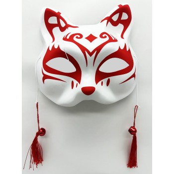 Kırmızı Püsküllü Boncuklu Plastik Kedi Maskesi 1 No 17X18 Cm