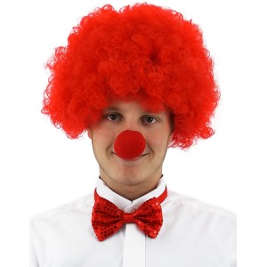 Kırmızı Renk Kıvırcık Afro Bonus Peruk Takma Saç Ve Kırmızı Burun..