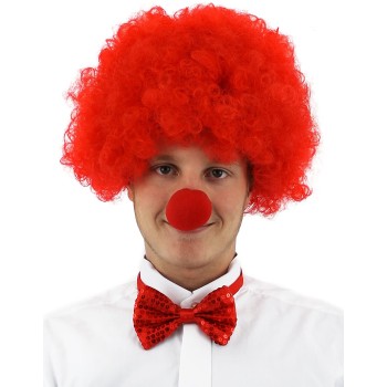 Kırmızı Renk Kıvırcık Afro Bonus Peruk Takma Saç Ve Kırmızı Burun..