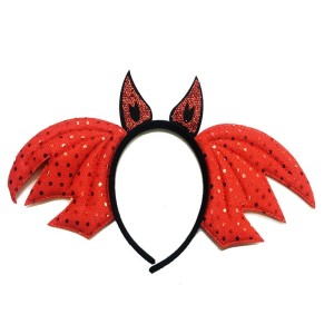 Kırmızı Renk Yarasa Model Boynuzlu Halloween Tacı 37X19 Cm