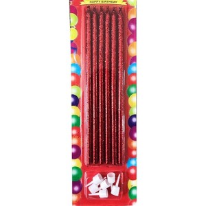 Kırmızı Simli Pasta Mumu 6 Adet 16 Cm