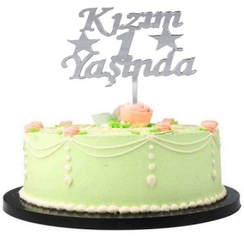 Kızım 1 Yaşında İlk Yaş Doğum Günü Partisi Pleksi Pasta Süsü Gümü..