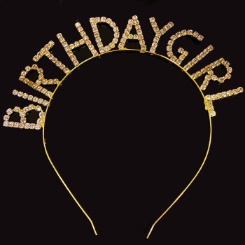 Kristal Taşlı Altın Renk Birthday Girl Tacı 16X17 Cm