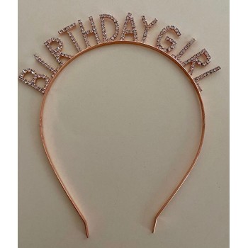 Kristal Taşlı Birthday Girl Tacı Rose Gold Renk 16X17 Cm