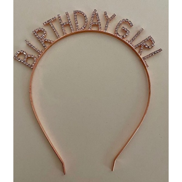 Kristal Taşlı Birthday Girl Tacı Rose Gold Renk 16X17 Cm