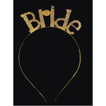 Kristal Taşlı Bride Tacı Gold Renk 18X13 Cm