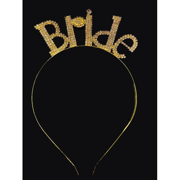 Kristal Taşlı Bride Tacı Gold Renk 18X13 Cm