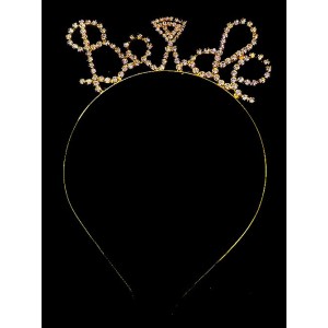 Kristal Taşlı Gold Renk Alyanslı Bride Tacı 12X17 Cm