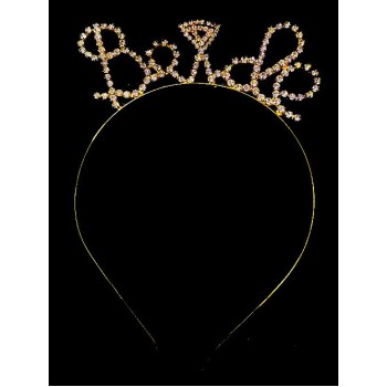 Kristal Taşlı Gold Renk Alyanslı Bride Tacı 12X17 Cm
