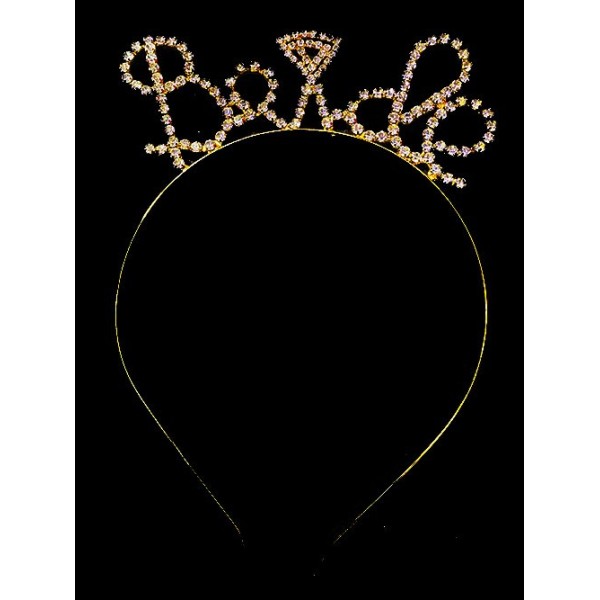 Kristal Taşlı Gold Renk Alyanslı Bride Tacı 12X17 Cm
