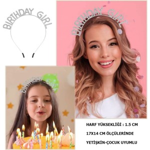 Kristal Taşlı Gümüş Birthday Girl Yazılı Doğum Günü Parti Tacı 19..