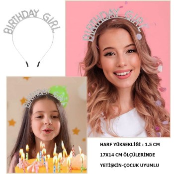 Kristal Taşlı Gümüş Birthday Girl Yazılı Doğum Günü Parti Tacı 19..