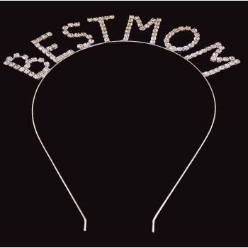Kristal Taşlı Gümüş Renk Best Mom Tacı 16X17 Cm