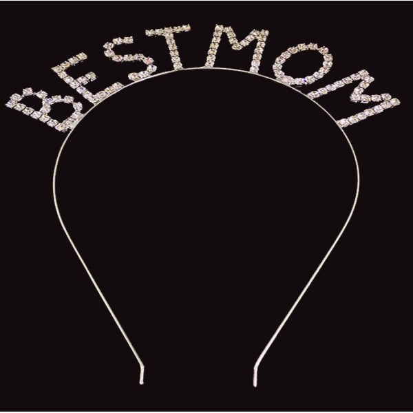 Kristal Taşlı Gümüş Renk Best Mom Tacı 16X17 Cm