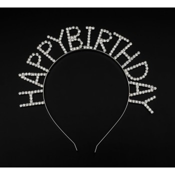 Kristal Taşlı Gümüş Renk Happy Birthday Doğum Günü Tacı