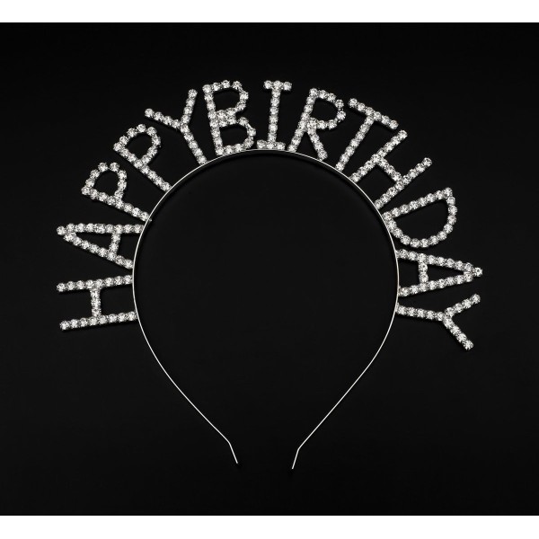 Kristal Taşlı Gümüş Renk Happy Birthday Doğum Günü Tacı