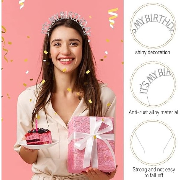 Kristal Taşlı Gümüş Renk İt'S My Birthday Yazılı Doğum Günü Parti Tacı 14X16 Cm
