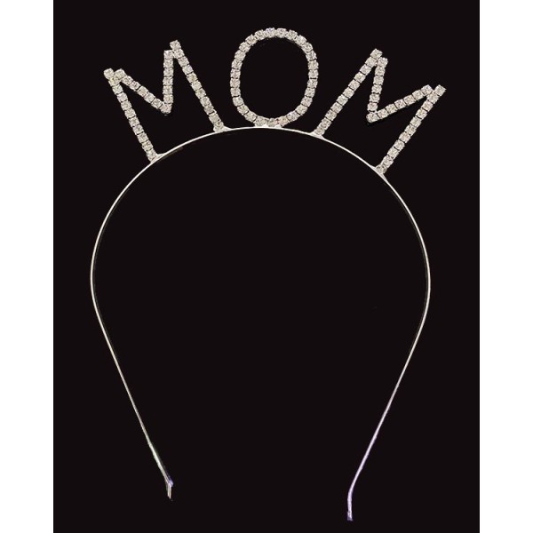 Kristal Taşlı Gümüş Renk Mom Tacı Anne Tacı 12X17 Cm