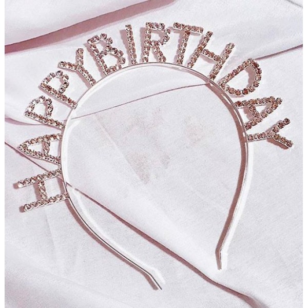 Kristal Taşlı Happy Birthday Doğum Günü Tacı Rose Gold 16X17 Cm
